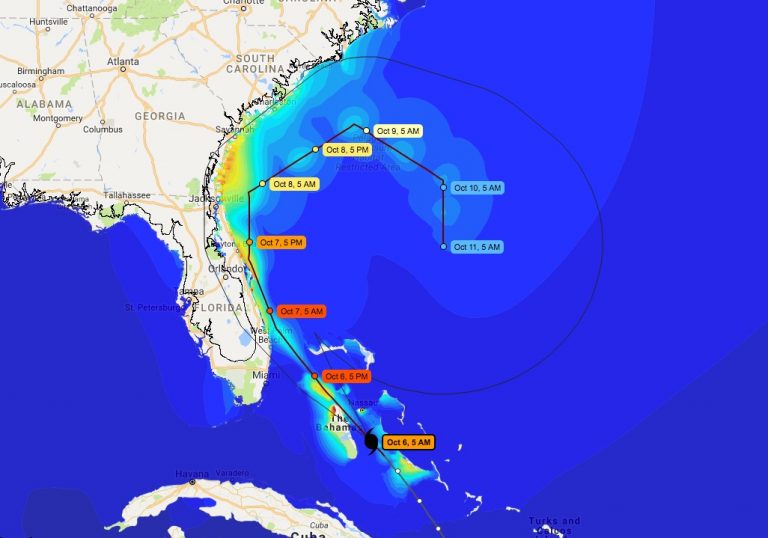 The CERA website shows Matthew's projected storm path and surge on Oct. 6.