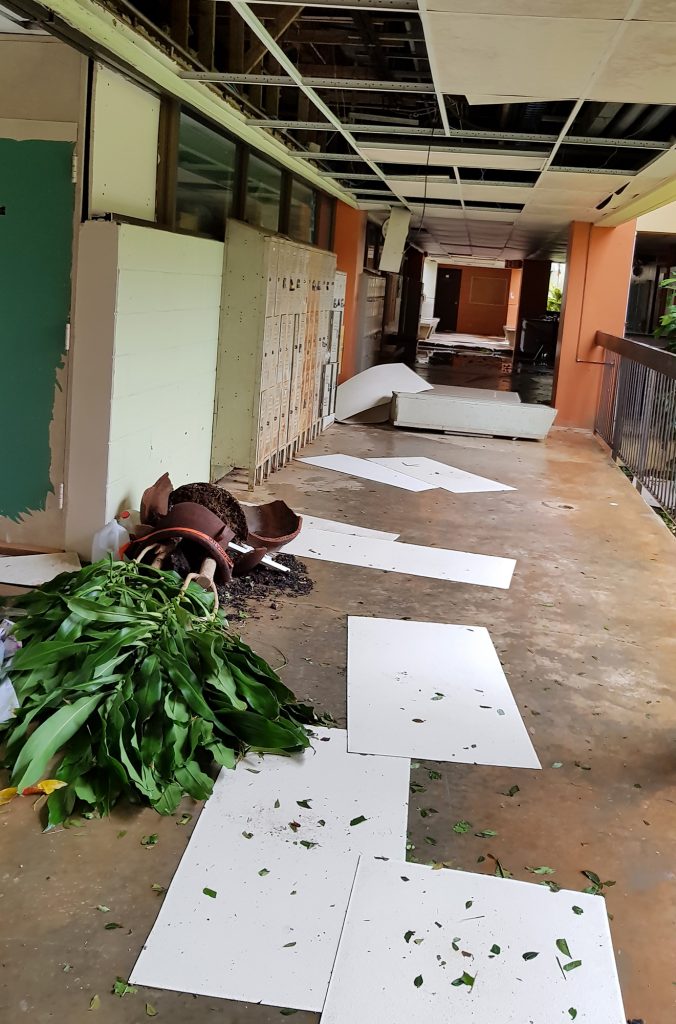 Damage to the Coastal Engineering Building at UPR-M after Hurricane María. Photo by Ismael Pagán-Trinidad.