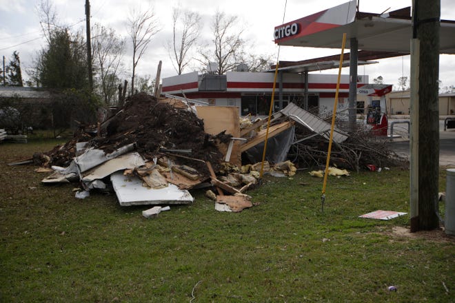 Parts of a Citgo gas station in Blountstown, Fla., sit in ruins after Hurricane Michael hit the community hard in October 2018. Photo by Tori Schneider/Tallahassee Democrat.