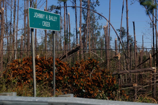 Damage is widespread in Bristol, Fla., and the surrounding Liberty County just (east of Calhoun County) in the aftermath of Hurricane Michael in October 2018. Photo by Tori Schneider/Tallahassee Democrat.