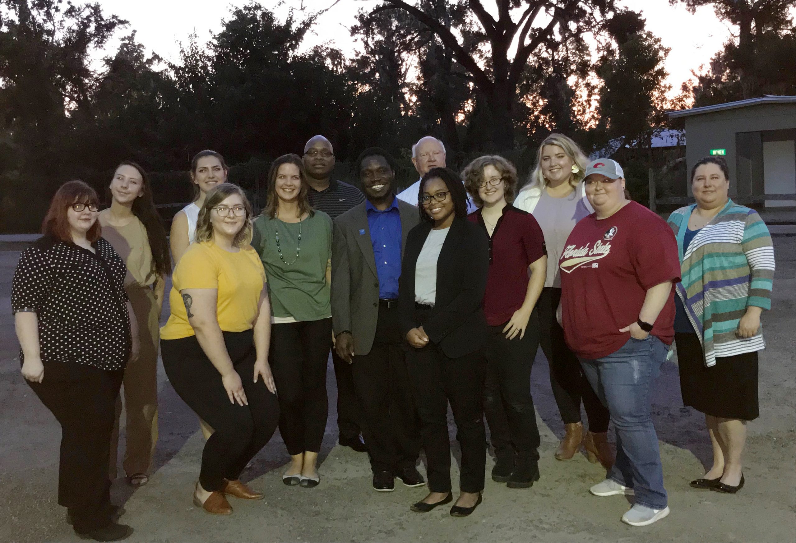 A team of University of West Florida students, led by Dr. Kwame Owusu-Daaku (blue shirt, center), worked on a housing study for the Calhoun County, Fla., government following Hurricane Michael (2018).